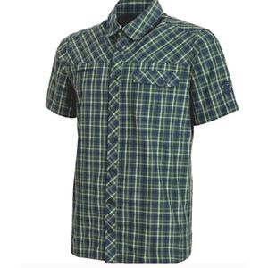 Mammut Shirt Asko Short Sleeve Button Down Plaid Shirt Men’s 2XL 2X green blue